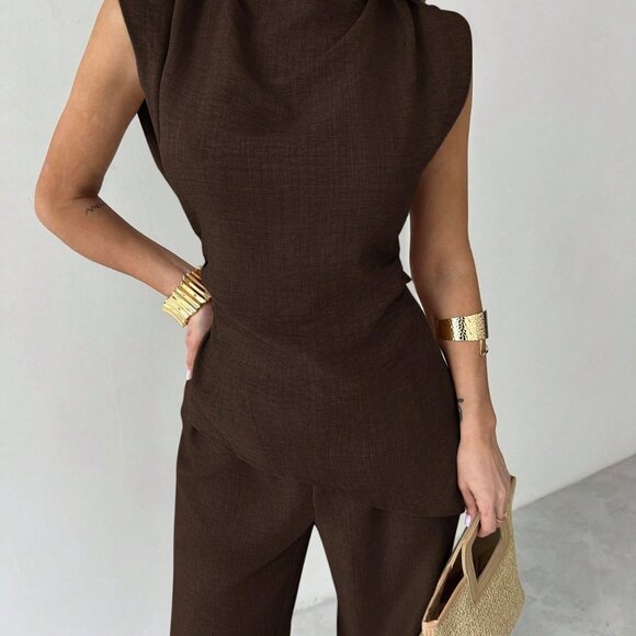 Coffee Brown Casual Women's Commute Suit Set - Picture 3 of 7